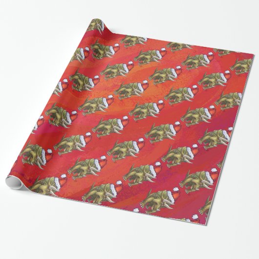 Kerst van Triceratops op rood Cadeaupapier (Uitgerold)