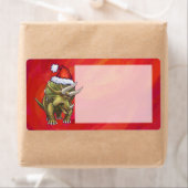 Kerst van Triceratops op rood Etiket (Insitu)