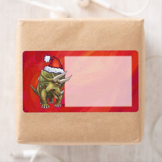 Kerst van Triceratops op rood Etiket (Insitu)