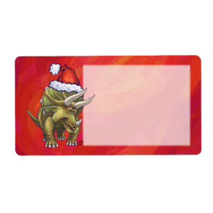 Kerst van Triceratops op rood Etiket