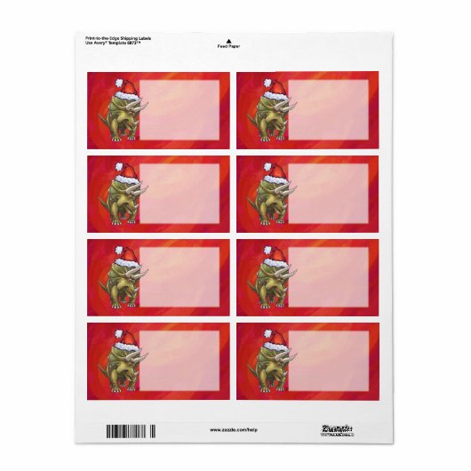 Kerst van Triceratops op rood Etiket (Full Sheet)