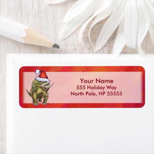 Kerst van Triceratops op rood Etiket (Insitu)