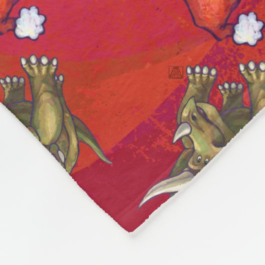 Kerst van Triceratops op rood Fleece Deken (Hoek)