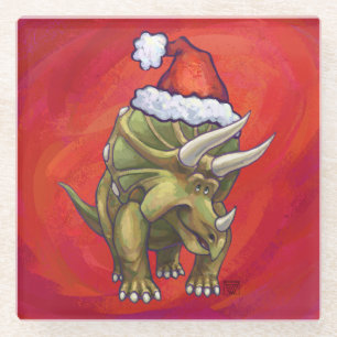 Kerst van Triceratops op rood Glazen Onderzetter