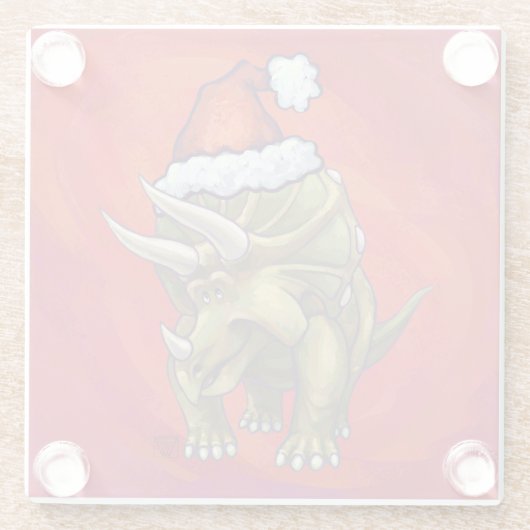 Kerst van Triceratops op rood Glazen Onderzetter (Achterkant)