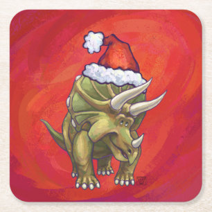 Kerst van Triceratops op rood Kartonnen Onderzetters