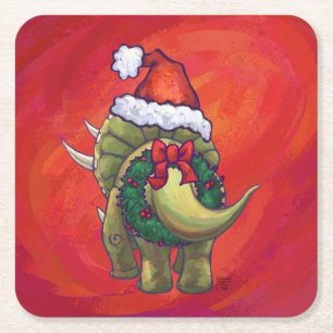 Kerst van Triceratops op rood Kartonnen Onderzetters