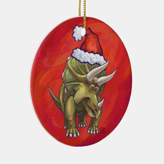 Kerst van Triceratops op rood Keramisch Ornament (Rechts)