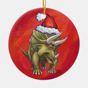 Kerst van Triceratops op rood Keramisch Ornament