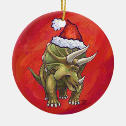 Kerst van Triceratops op rood Keramisch Ornament (Voorkant)