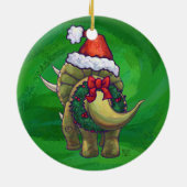 Kerst van Triceratops op rood Keramisch Ornament (Achterkant)