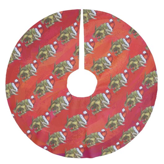 Kerst van Triceratops op rood Kerstboom Rok (Voorkant)