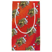 Kerst van Triceratops op rood Klein Cadeauzakje (Voorkant)