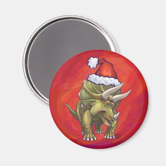 Kerst van Triceratops op rood Magneet (Voorkant / Achterkant)