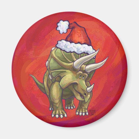 Kerst van Triceratops op rood Magneet (Voorkant)