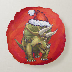 Kerst van Triceratops op rood Rond Kussen