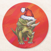 Kerst van Triceratops op rood Ronde Kartonnen Onderzetter (Voorkant)
