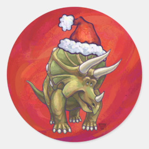 Kerst van Triceratops op rood Ronde Sticker