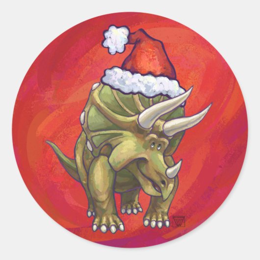 Kerst van Triceratops op rood Ronde Sticker (Voorkant)