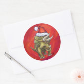 Kerst van Triceratops op rood Ronde Sticker (Envelop)