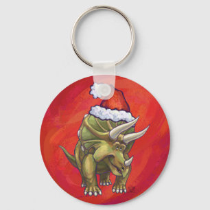 Kerst van Triceratops op rood Sleutelhanger