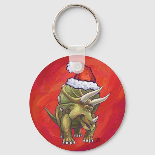 Kerst van Triceratops op rood Sleutelhanger (Voorkant)