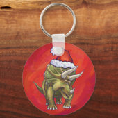 Kerst van Triceratops op rood Sleutelhanger (Voorkant)