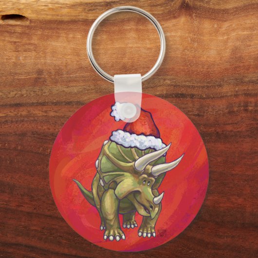 Kerst van Triceratops op rood Sleutelhanger (Voorkant)