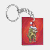 Kerst van Triceratops op rood Sleutelhanger (Voorkant Links)