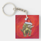 Kerst van Triceratops op rood Sleutelhanger (Voorkant)