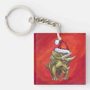 Kerst van Triceratops op rood Sleutelhanger