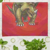 Kerst van Triceratops op rood Theedoek (Gevouwen)