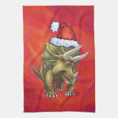 Kerst van Triceratops op rood Theedoek (Verticaal)