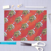 Kerst van Triceratops op rood Tissuepapier (Craft)