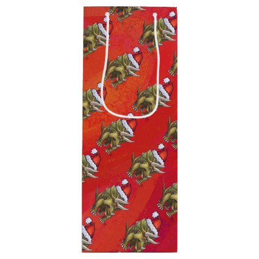 Kerst van Triceratops op rood Wijn Cadeautas (Voorkant)
