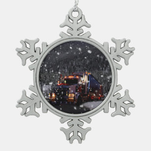 Kerst van trucker tin sneeuwvlok ornament