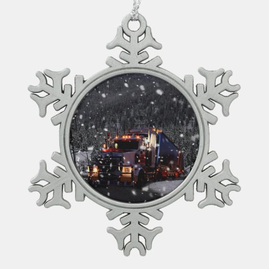 Kerst van trucker tin sneeuwvlok ornament (Voorkant)