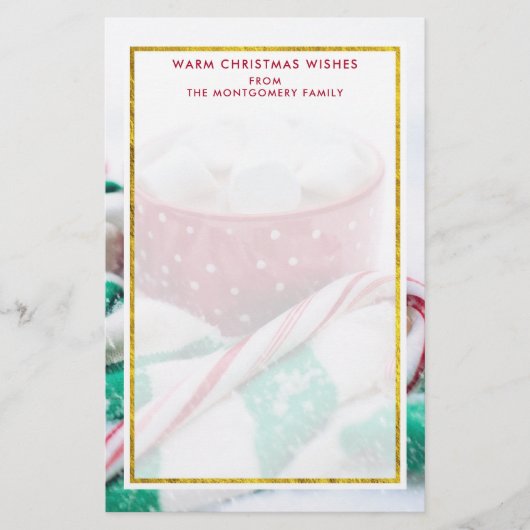 Kerst van warme chocolade en snoepsuikerriet briefpapier (Voorkant)