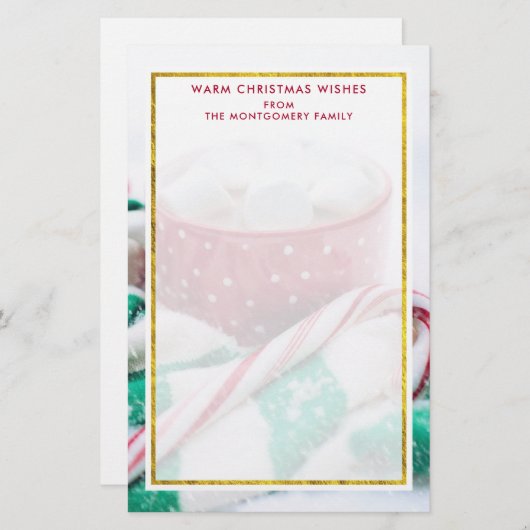 Kerst van warme chocolade en snoepsuikerriet briefpapier (Voorkant / Achterkant)