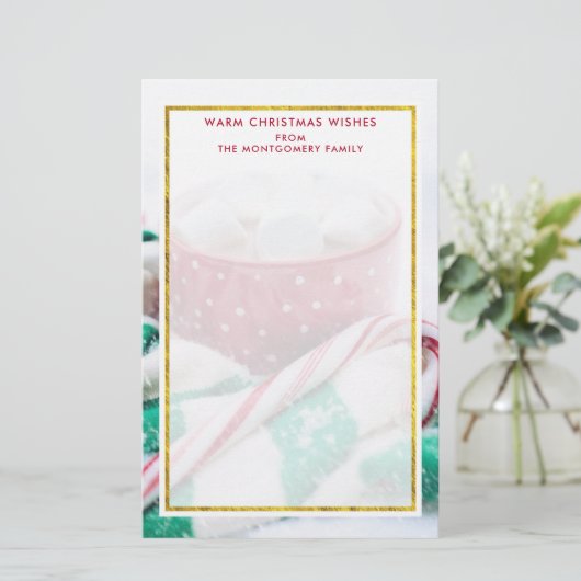 Kerst van warme chocolade en snoepsuikerriet briefpapier (Staand voorkant)