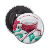 Kerst van warme chocolade en snoepsuikerriet button flesopener (Voorkant)