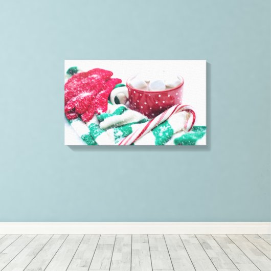 Kerst van warme chocolade en snoepsuikerriet canvas afdruk (Insitu (Houten vloer))