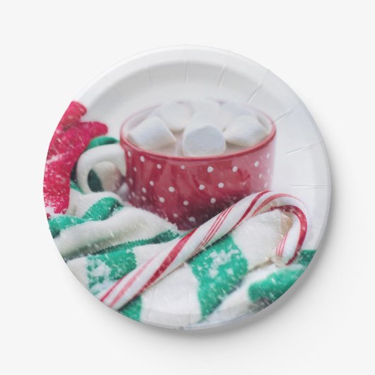 Kerst van warme chocolade en snoepsuikerriet papieren bordje (Voorkant)