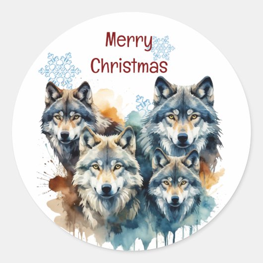 Kerst van Wolf Family Customize Ronde Sticker (Voorkant)