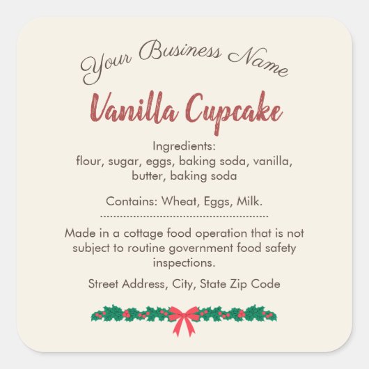 Kerst Vanille Cupcake Ingredienten Label (Voorkant)
