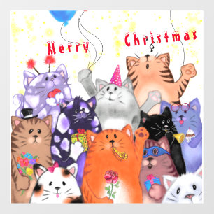 Kerst Venster Cling met Happy Cats Party Raamsticker
