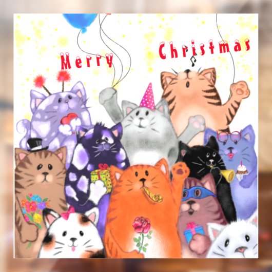 Kerst Venster Cling met Happy Cats Party Raamsticker (Vel 2)