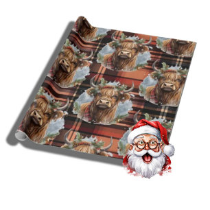 Kerst verbrande sinaasappel Tartan Highlander Koe Cadeaupapier