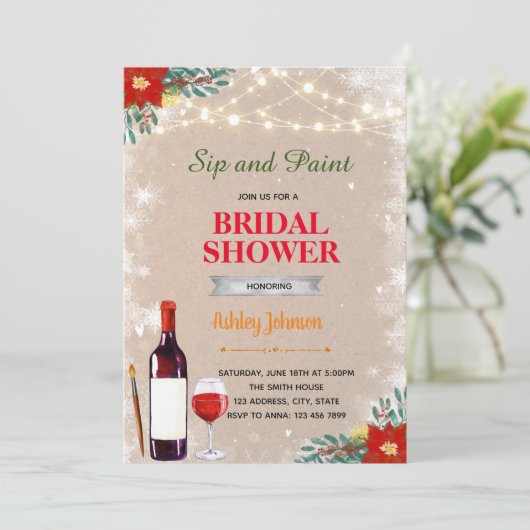 Kerst verf en drink uitnodiging (Staand voorkant)