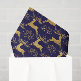 Kerst Verguld Reindeer Leer Marineblauw Tissuepapier